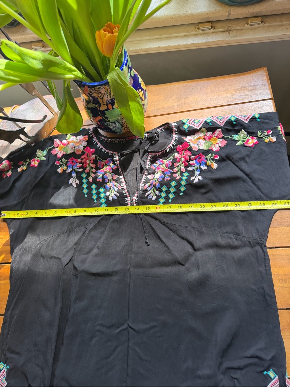 Johnny Was Black Tunic with Multicolor Floral Embroidery - Picture 9 of 9